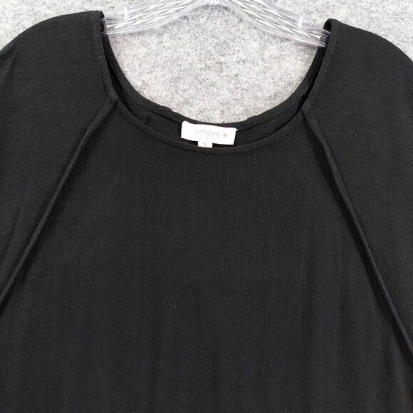Umgee USA Black Linen Blend Dress Sz XL Raw Hem Cap Sleeve Boho Seam Details - Picture 3 of 7